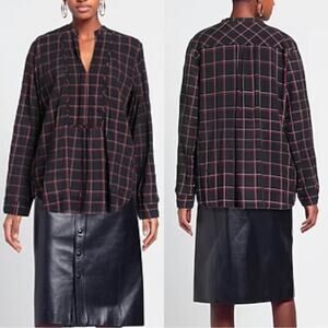 Caliban 820 Black Red Plaid Long Sleeve Blouse Size 42 Medium